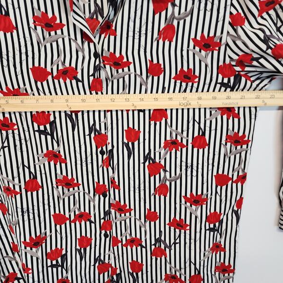 Vintage Alia Rose Print Career Blouse Size 14 Red Stripe Button Up Long Sleeve - Picture 12 of 14